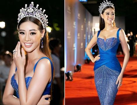 Hoa hậu Khánh Vân diện đầm xanh lộng lẫy, lấp ló vòng 1 quyến rũ