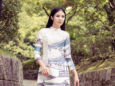 Hoa hậu Ngọc Hân chụp ảnh áo dài tại Nhật Bản