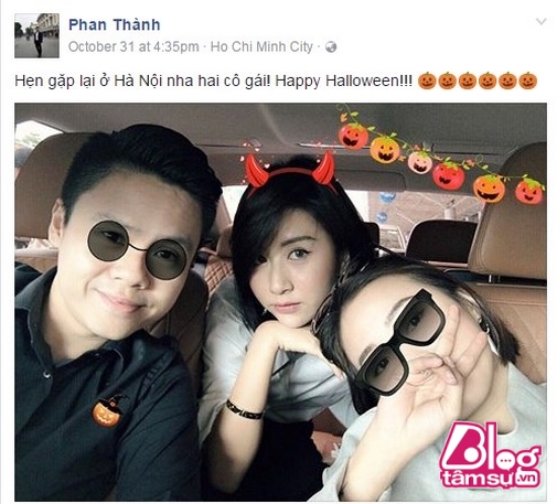  Cách đây ít ngày, Phan Thành có đăng bức ảnh đi chơi cùng Salim và Quỳnh Anh Shyn để chúc mừng Halloween, đồng thời hẹn gặp ở Hà Nội