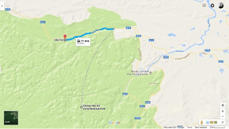 Từ vườn quốc gia Phong Nha Kẻ Bàng tới thung lũng Chà Nòi chỉ khoảng 10,3 km, đi thẳng hướng tây trên quốc lộ 15.