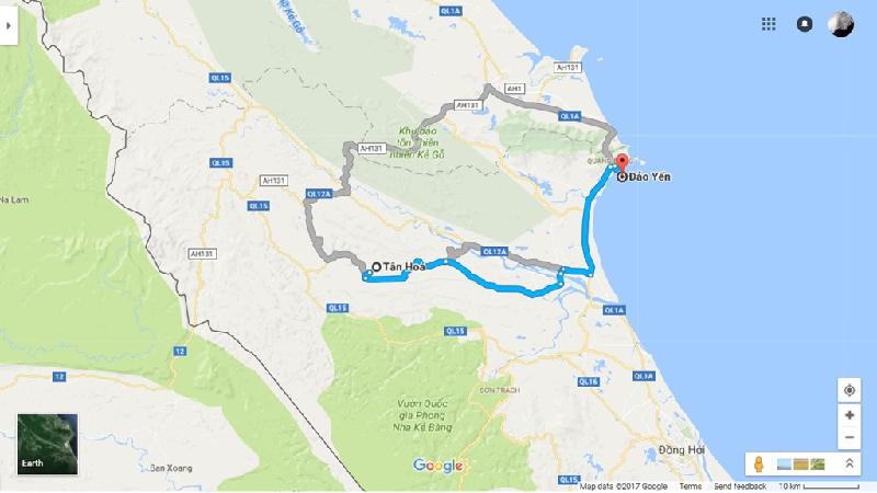 Vũng Chùa - Đảo Yến nằm cách hang Chuột khoảng 75 km. Từ xã Tân Hóa, bạn đi qua xã Cao Quảng, từ quốc lộ 1A đi tới xã Quảng Đông để tới Đảo Yến.