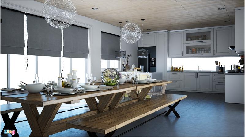 Với không gian rộng, bếp được thiết kế hài hòa, đơn giản nhưng đầy đủ công năng, hiện đại.