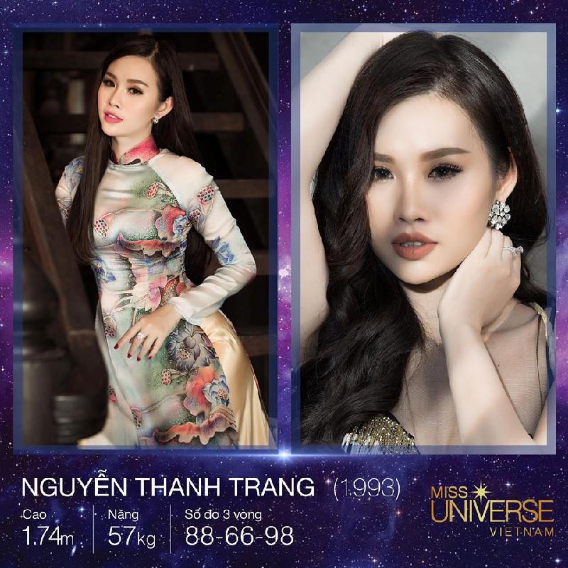 Nguyễn Thị Thanh Trang cũng là một trong những gương mặt ấn tượng của TP.HCM tại cuộc thi năm nay. Cô có khá nhiều kinh nghiệm về làm mẫu. Thanh Trang quyết tâm đến với Hoa hậu Hoàn vũ Việt Nam vì “sống chỉ một lần ngại gì không thử”. 