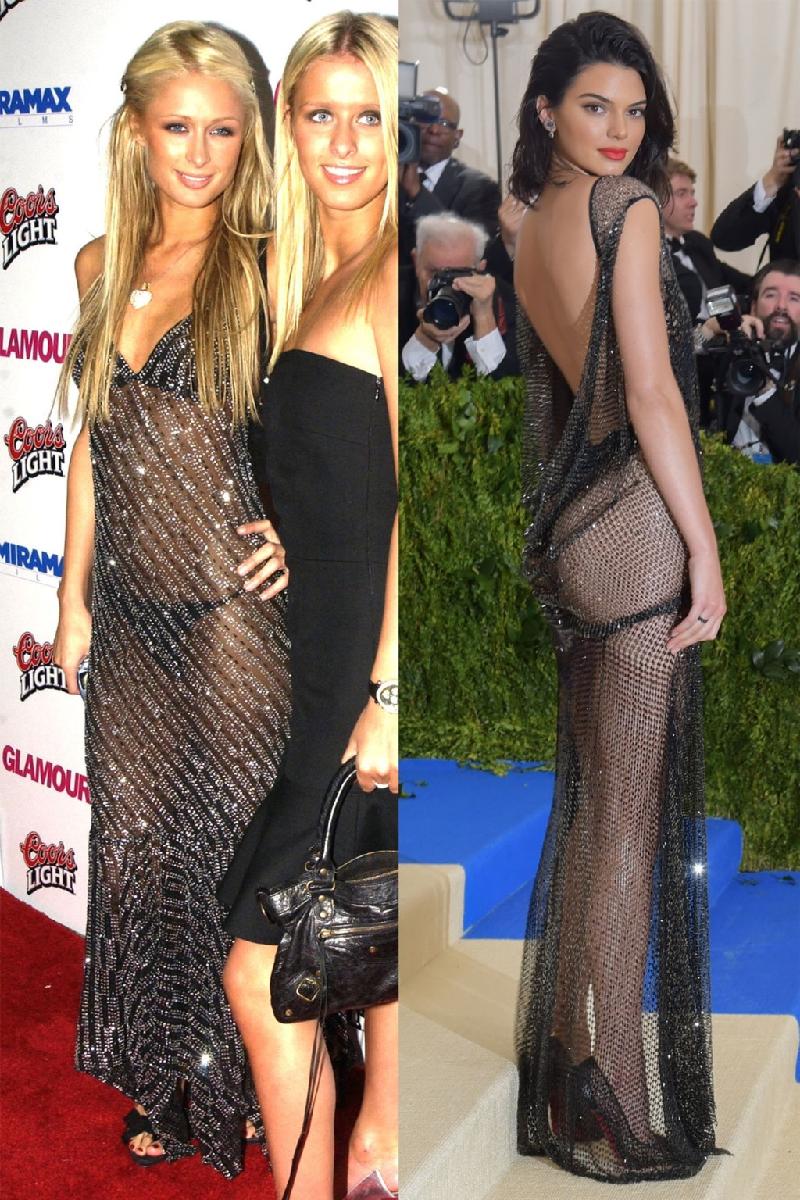 Thời trang lưới như không mặc: Rất khó tìm thấy sự khác biệt trong 2 kiểu váy lưới sequin mà Paris và Kendall lựa chọn khi xuất hiện trên thảm đỏ.