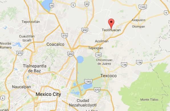 Khu di tích cổ Teotihuacan (dấu đỏ trên bản đồ) nằm ở ở phía đông bắc Thủ đô Mexico City của Mexico. Ảnh: