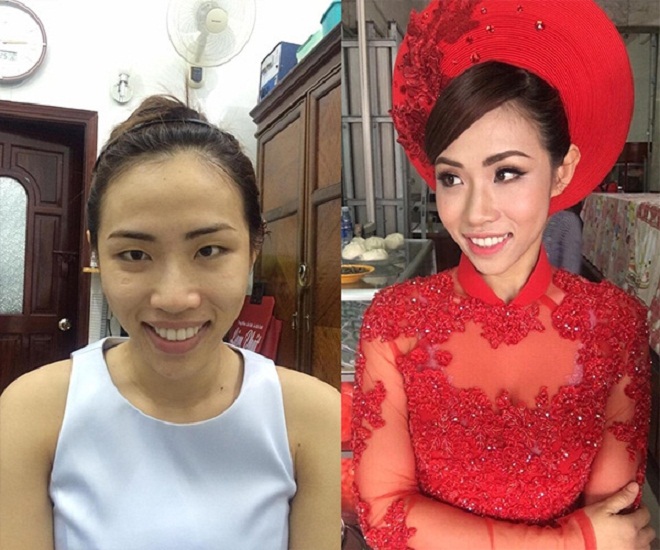 Cô gái trước và sau khi trang điểm trông như hai người hoàn toàn khác