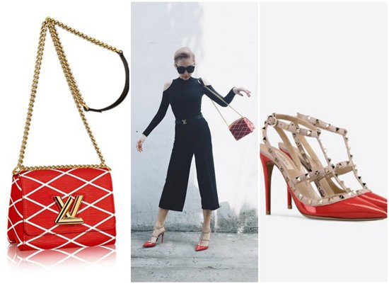 Đi dạo phố, Tóc Tiên diện túi hiệu Louis Vuitton trị giá khoảng 80 triệu đồng cùng giày Rockstud Sandals của Valentino giá khoảng 22 triệu đồng.