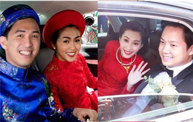 Tăng Thanh Hà và Đặng Thu Thảo đều chọn áo dài cưới màu đỏ trong lễ đưa dâu.