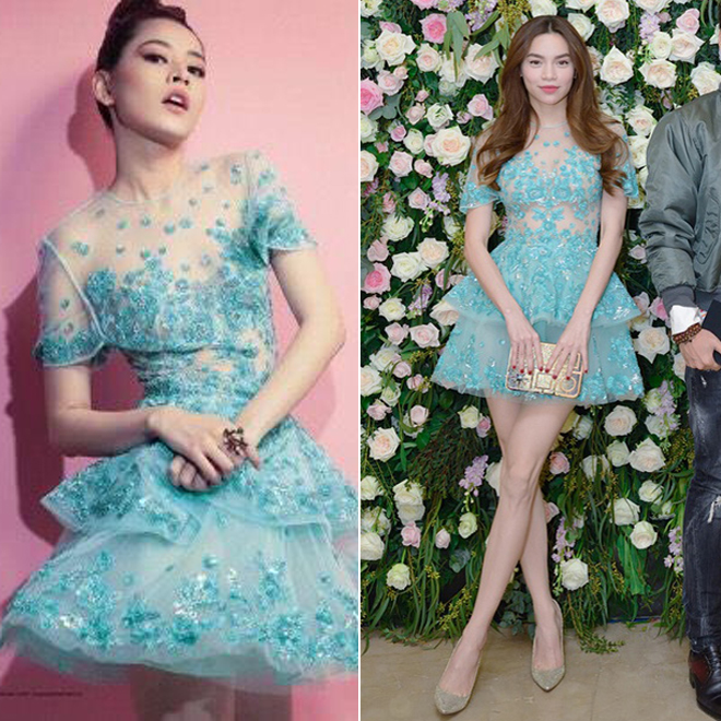 Một pha đụng váy áo đình đám showbiz Việt nữa chính là chiếc váy đính kết cầu kì hiệu Zuhair Murad trị giá khoảng 160 triệu khiến cả Hồ Ngọc Hà - Chi Pu đều bị mê hoặc. Mỹ nhân sinh năm 1993 tỏ ra không hề lép vế so với 