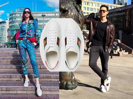 Đôi giày sneaker trắng đình đám mà Hà Hồ yêu thích cũng là giày cặp cùng diễn viên điện ảnh Kim Lý.