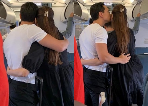 Hà Hồ, Kim Lý ôm hôn nhau thắm thiết trên máy bay